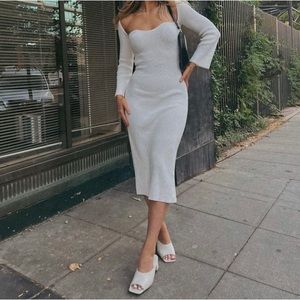 NWT Source Unknown Sweetheart Neckline Long Knit Dress, Ivory